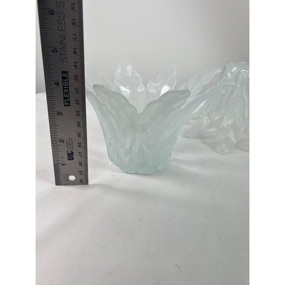 Murano Art Glass Pale Blue White Swirl Vase Candle Holder Made in Italy Lot of 2 - Picture 6 of 8